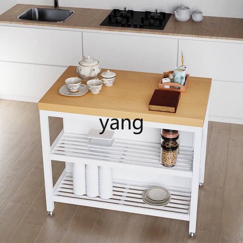 LMM  removable mid-island kitchen cooking table household solid wood dining table integrated storage cabinet
