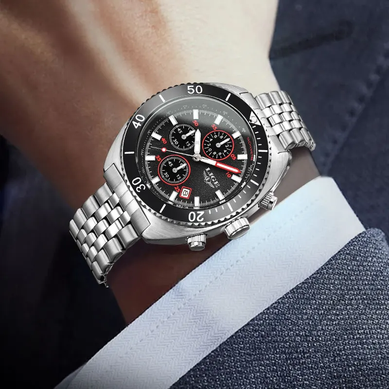 

Мужские наручные часы LIGE Luxury, спортивные, из нержавеющей стали, водонепроницаемые, с указателем даты, повседневные, высокого качества, модные, кварцевые.