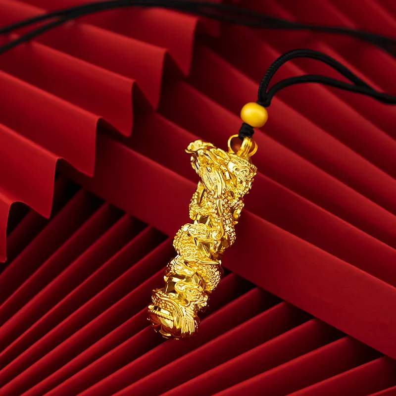 New 9999 real gold men's big dragon pillar pendant jewelry 24K dragon pillar fashion domineering large pendant