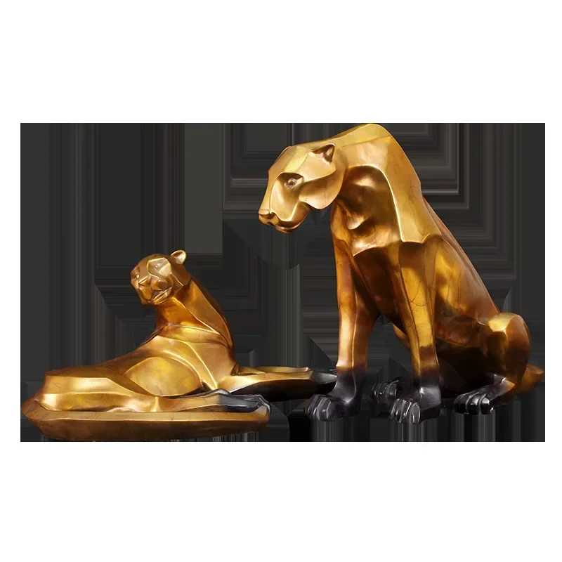 

Brass leopard ornament large golden leopard handicraft ornament office home jewelry opened