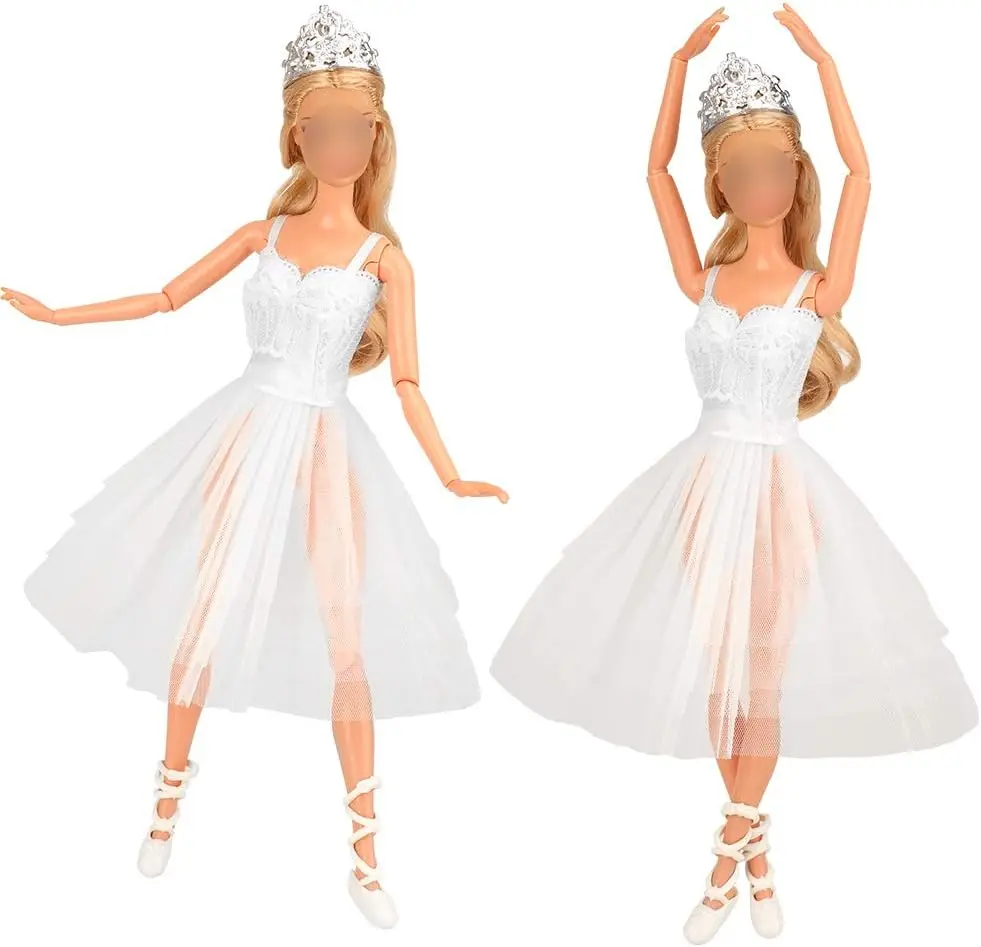 BARWA 3 sets ballerina poppenkleertjes balletoutfits dansjurken kostuum spiegel tutu rok met 3 schoenen 3 kroonaccessoires