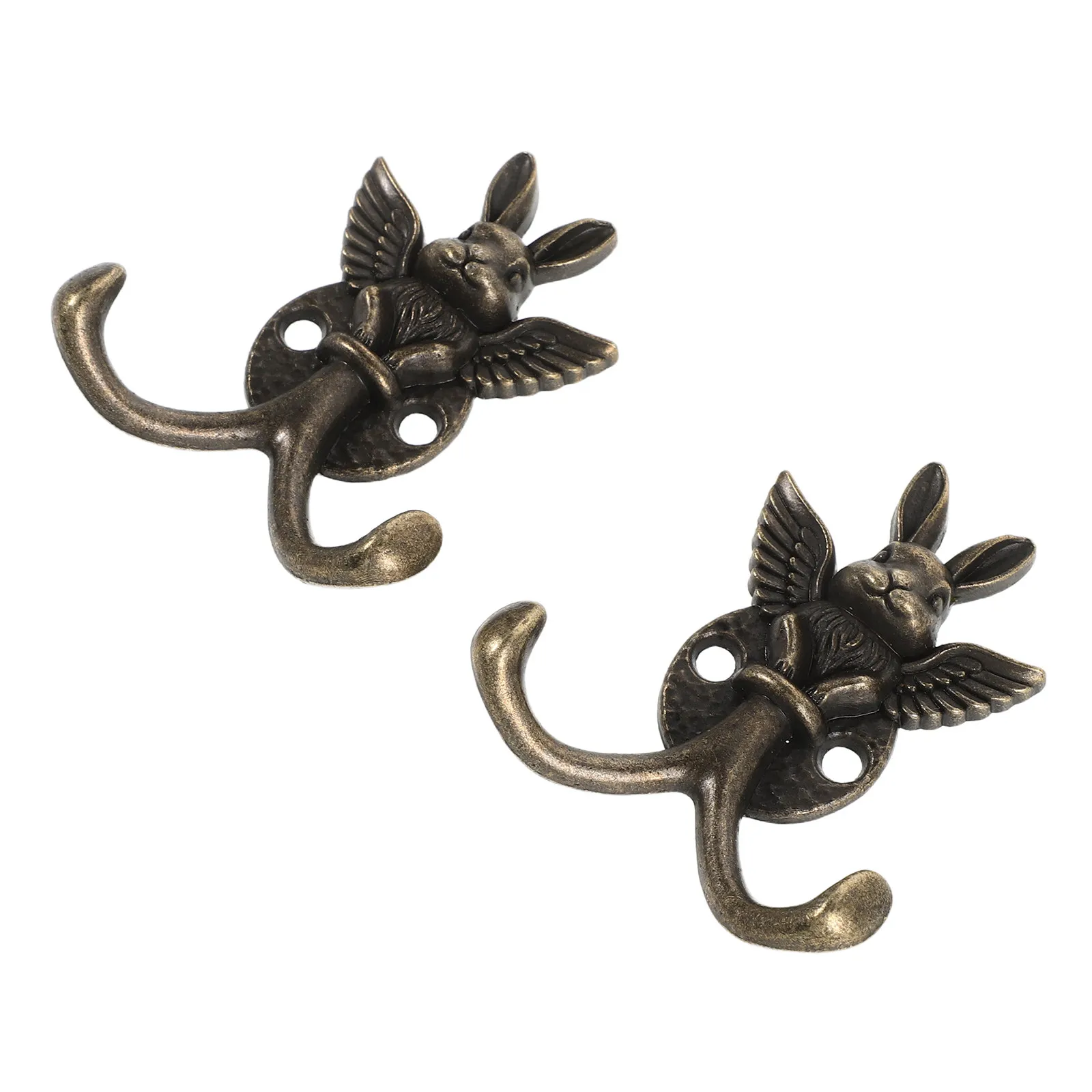 2Pcs Rabbit Shape Wall Mounted Hooks Zinc Alloy Animal Decorative Coat Towel Key Hooks Rustic Metal Home Wall Storage Organizer