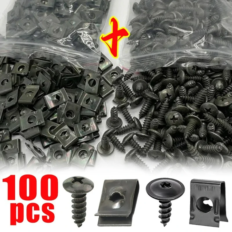 

Car Self-tapping Screw Fastener Motorcycles Metal U-Type Clip Anti-rust Protection Clips Screws Set Mudguard Modification Clips