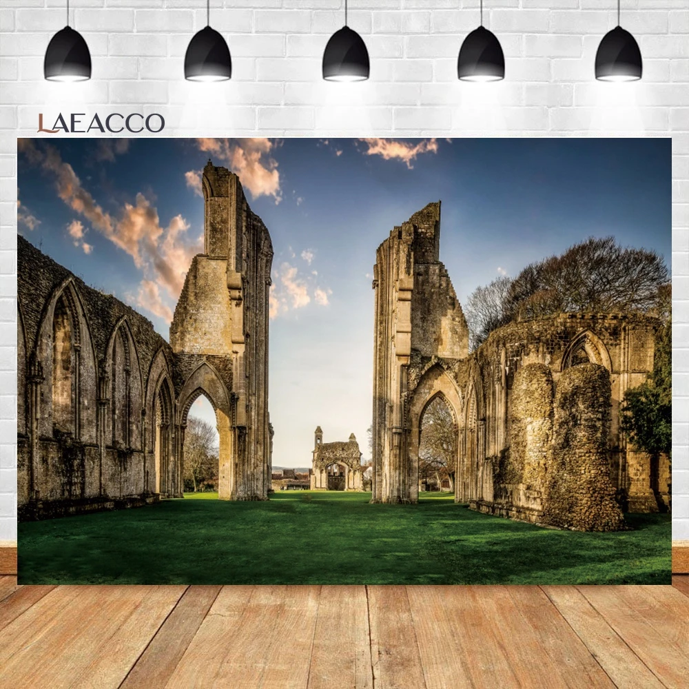 Laeacco Medieval Castle Photography Backdrop European Stone Tower Gothic Architecture Ancient Fortress Building Photo Background