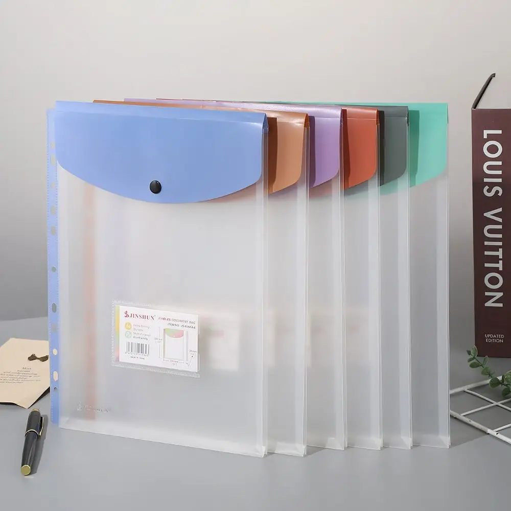 

6 pcs Simple Design PP Binder Folders A4 Clear Punched Pockets 11 Holes Snap Closure Binder Pocket School