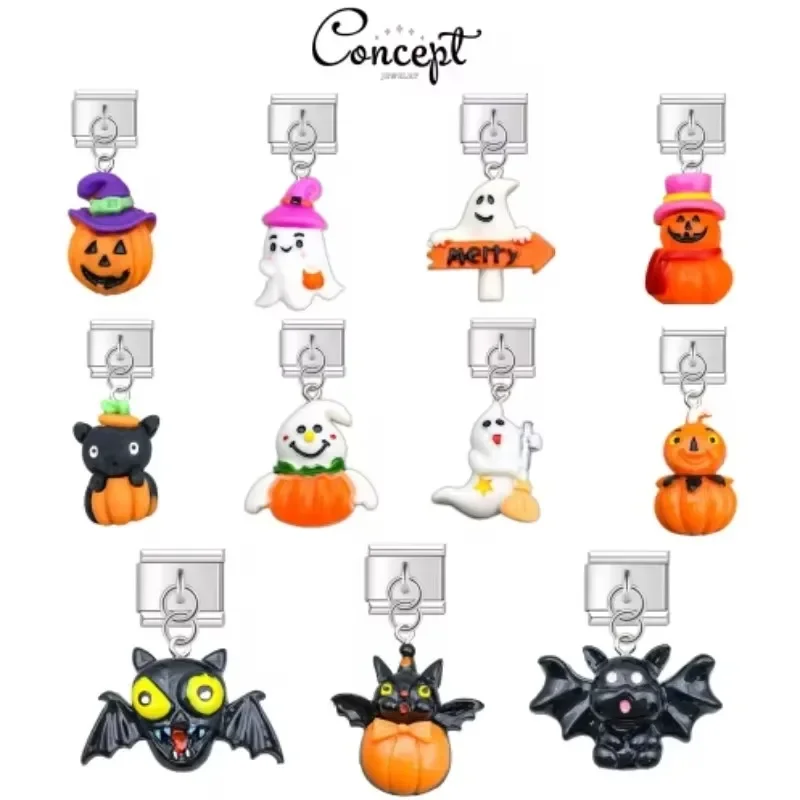 CONCEPT 2024 New Halloween Themed Resin 3D Italian Charm Links Fit 9mm Modular Stainless Steel Modular Bracelet Making Jewellry