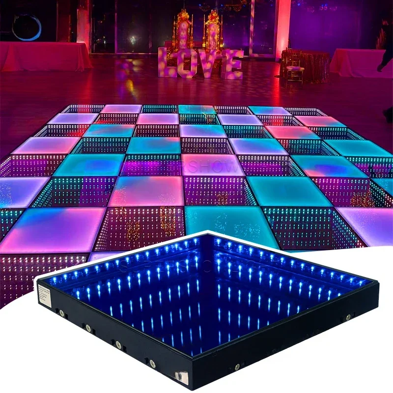 3d infinity mirror led dance floor tiles glass panel dmx night club rgb light up led dance floor magnetic for wedding