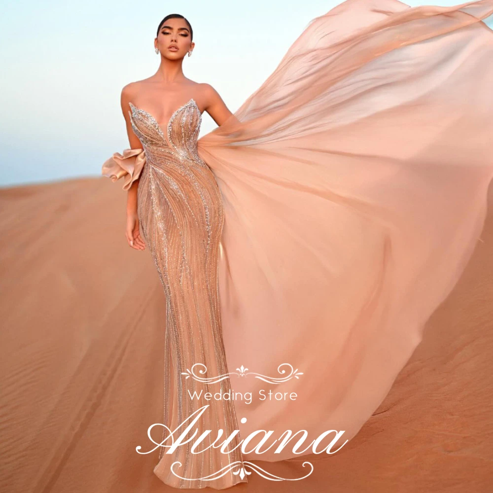 

Aviana Customized Exquisite Mermaid Style Evening Gown with Intricate Beaded Embellishments Tassel Details on Collar Dramatic