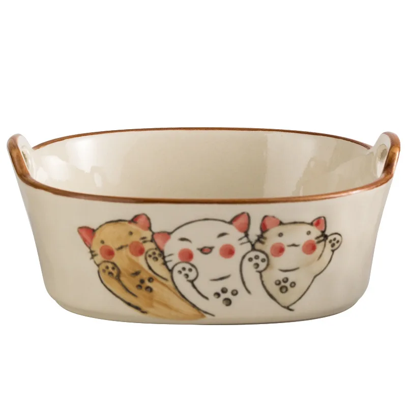 Binaural Ceramic Bowl Cartoon Cat Creative Dessert Salad Soup Bowl Household Snack Children's Small Bowl Japanese Style