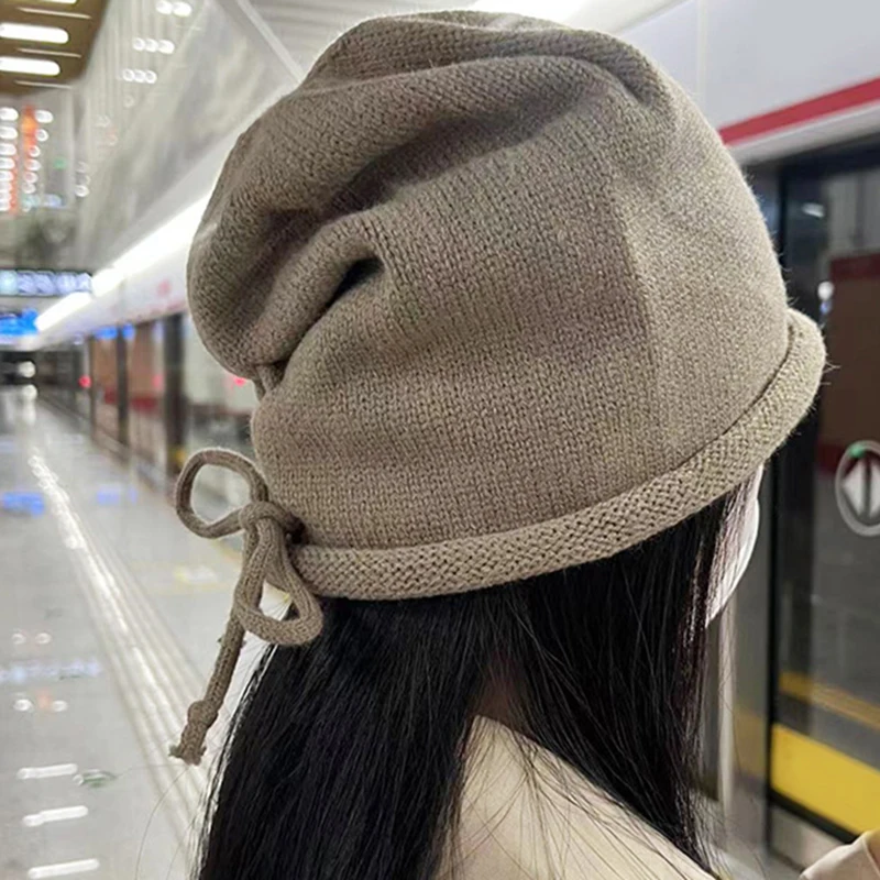 Gorro de lana cálido de terciopelo para mujer, gorro de punto coreano que combina con todo, gorro grueso para esquí al aire libre, invierno, nuevo