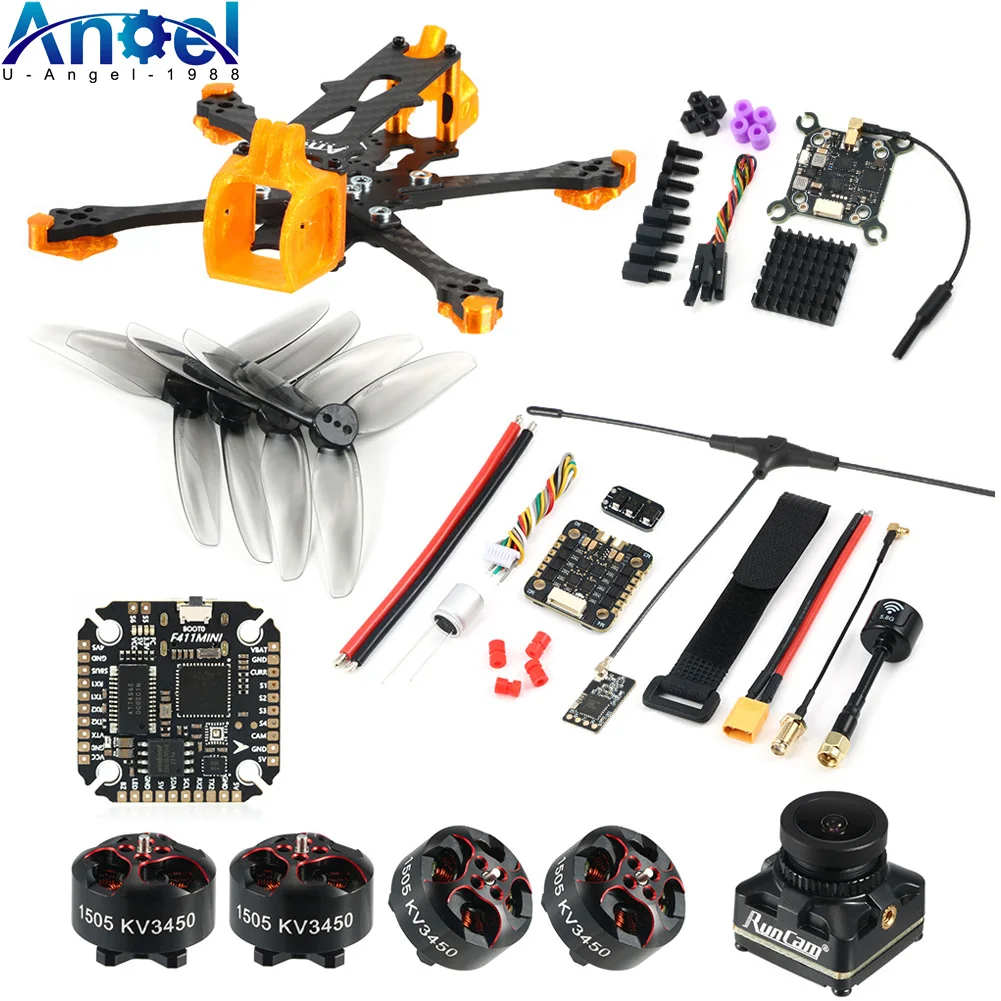Angel30 3-Zoll-Carbonfaser-Rahmen FPV Freestyle RC Racing Drohne mit 1505 3450KV Motor, Flugsteuerung F411, 40A 3-6S 4-in-1 ESC 100