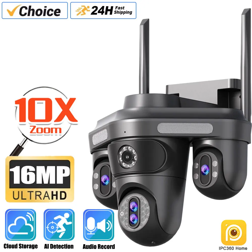 

16MP 8K Ultra HD уличная камера безопасности 10-кратный интеллектуальный зум PTZ и AI отслеживание движения Wi-Fi беспроводное наблюдение Starlight ночное видение