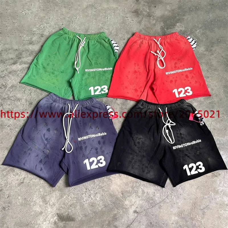 2024fw Washed RRR123 Tie-dyed Shorts Men Women Best Quality Streetwear Drawstring Breeches Inside Tag