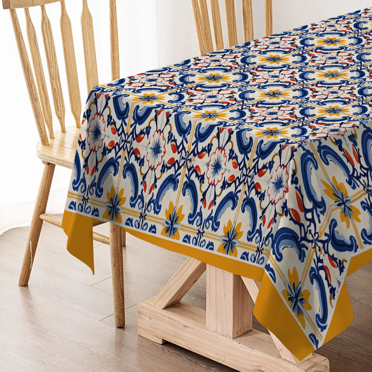 Geometric Vintage Tile Waterproof Rectangular Polyester Tablecloth Birthday Party Rectangular Table Party Supplies