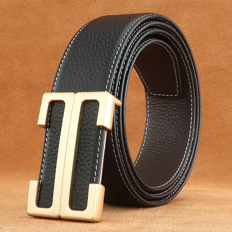 

High quality slide buckle belts men designer 3.8cm wide genuine leather young male luxury feragamo ceinture homme