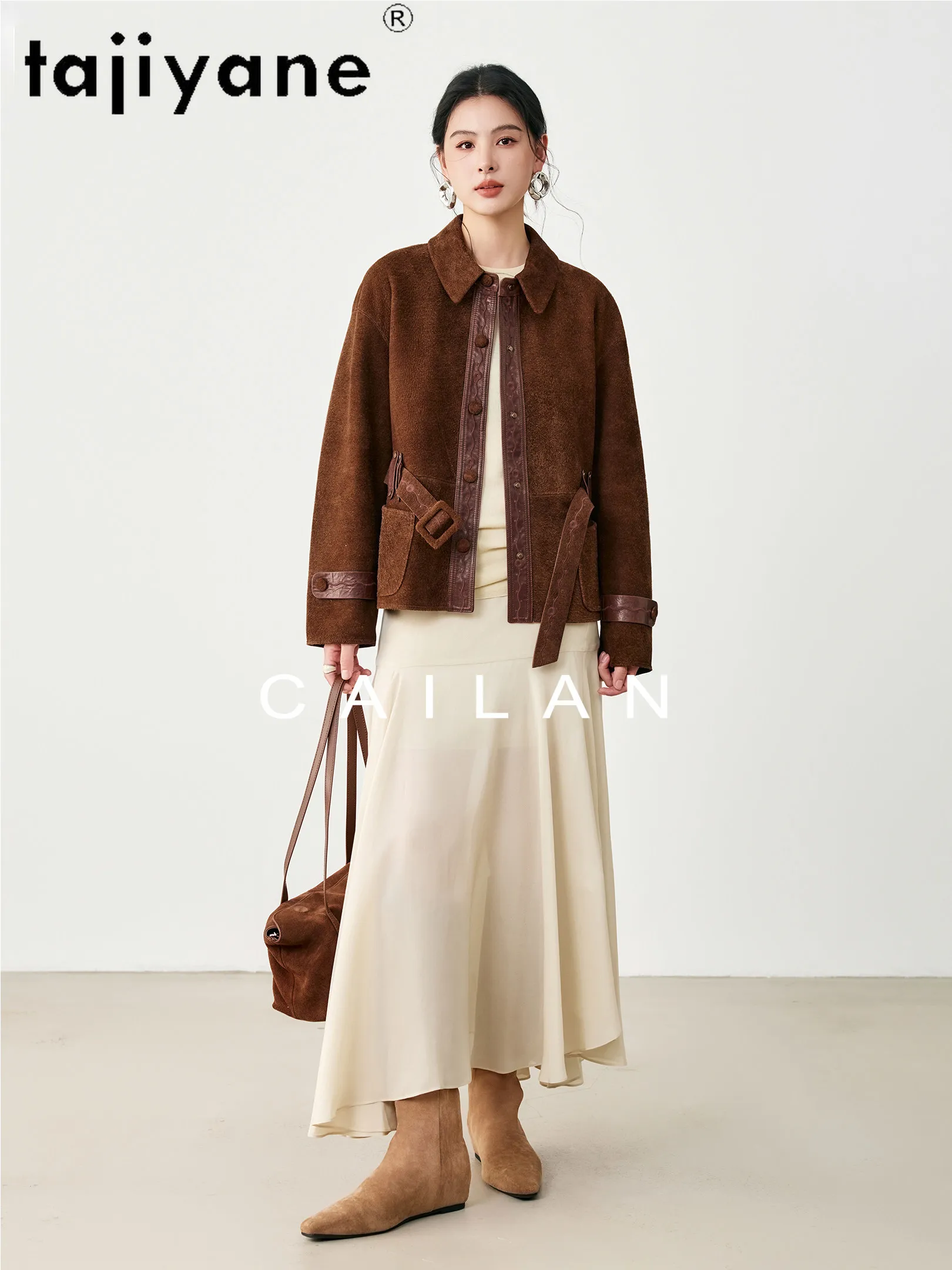 TAJIYANE 本物の羊革レザージャケット女性スタイリッシュなショートスエードコート本革ジャケット秋の女性服 2026 дубленка