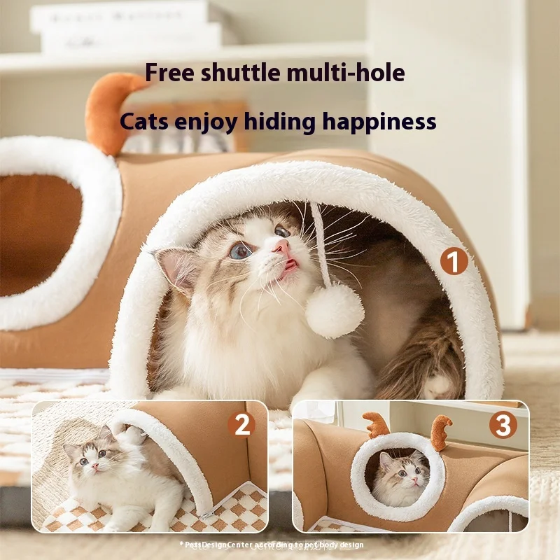 Popular 2024 Autumn/winter Cat Elk Hide and Seek Cat Tunnel Play Sleep Integrated Tunnel Cat Nest Pet Nest,  Mat, Toys
