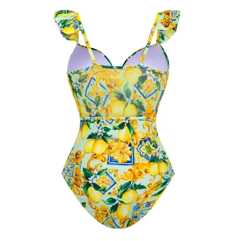 2024 hohe Qualität Einteiligen Badeanzug Floral Rüschen Gedruckt Push-Up Frauen Bikini Set Bademode Abnehmen Badeanzug Strand Tragen