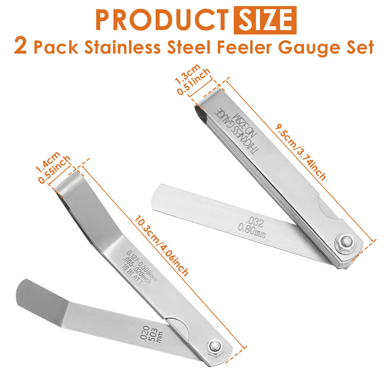 Feeler Gauge Set Gap Filler Tappet Valve Thickness Measurement Layout Tool Stainless Steel Valves Spark Plug Gap Gauge Tools
