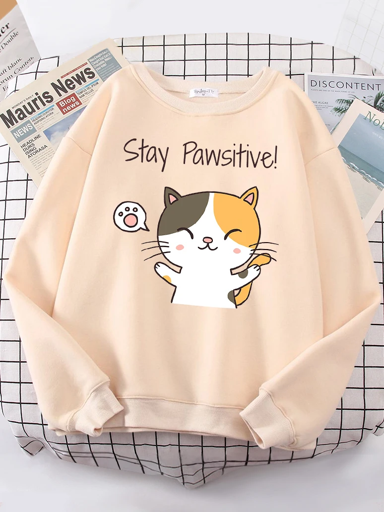 Cat Let You Stay Pawsifive Printing Female Sweatshirts Round Neck Oversize Popular Clothing Kawaii Animal 2022 New Ladies Hoodie