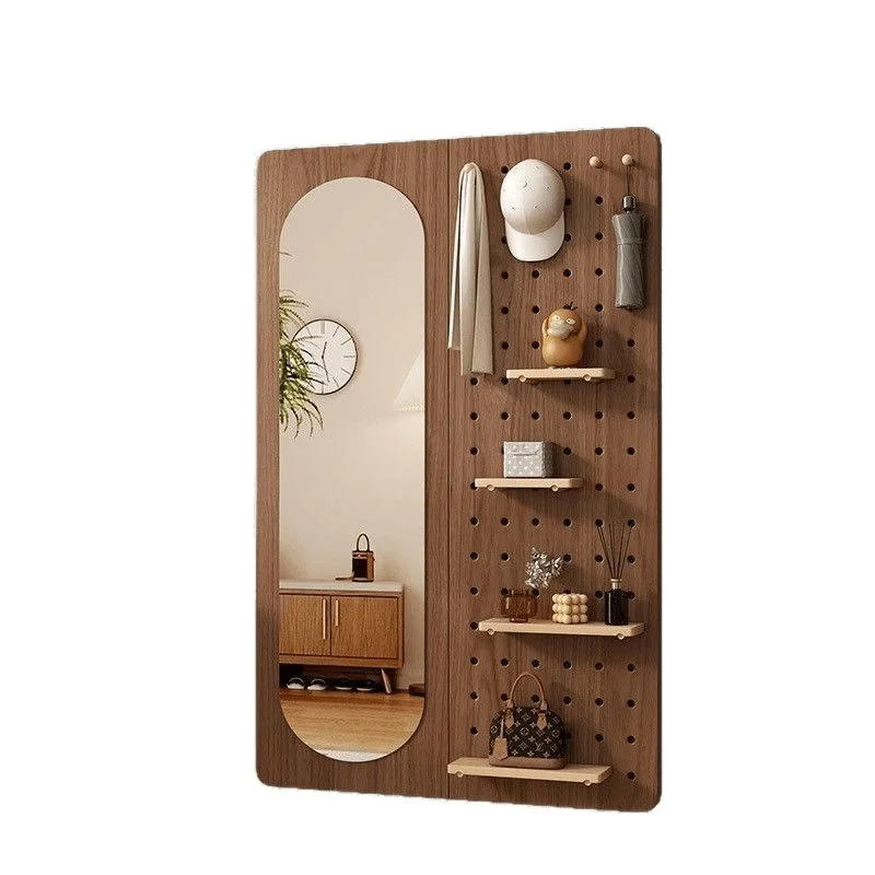 

Solid wood entrance hole board rack integrated into the door hanging hanger wall full-body mirror free installation