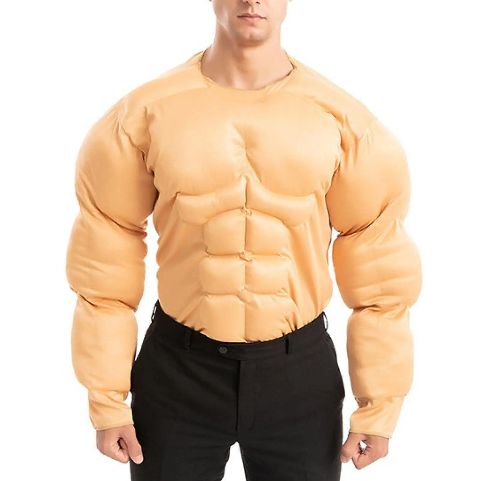 Camicia da uomo con tuta muscolare finta, divertente camicia muscolare imbottita a maniche corte per interni