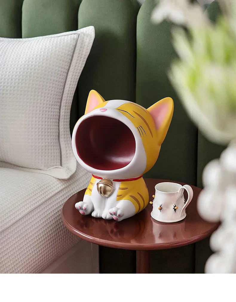 Cute Lucky Cat Resin Statue Decoration Big Mouths Cat Creative Laughing Cat Key Storage Box For Entrance Hall Desktop Ornaments view 3
