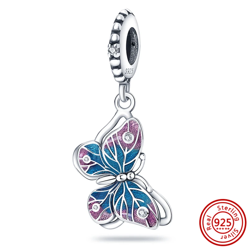 2026 Heißer Verkauf Charms Perle 925 Sterling Silber Blauer Schmetterling Leuchtender Glühwürmchen-Anhänger Passend für Armreif Armband Halskette DIY Schmuck