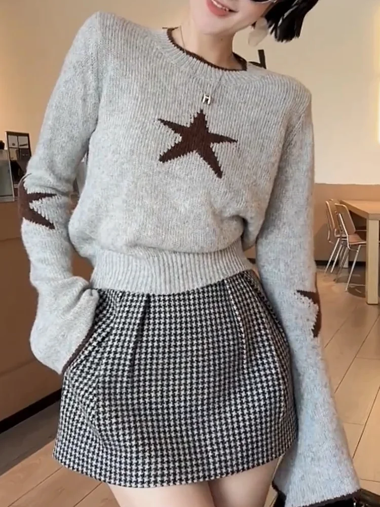 

Korean Sle Vintage Star Color Blo Sweater Women's Faionable Slimming Age-Defng Top Large Size Casual Commute