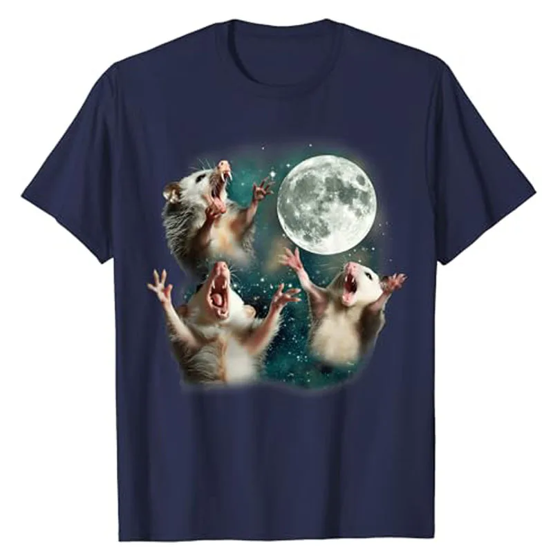 Three Possum Moon | 3 Opossum Funny Weird Cursed Meme T-Shirt Humor Funny Mysterious Mouse Mat Graphic Tee Top Joke Outfit Gifts