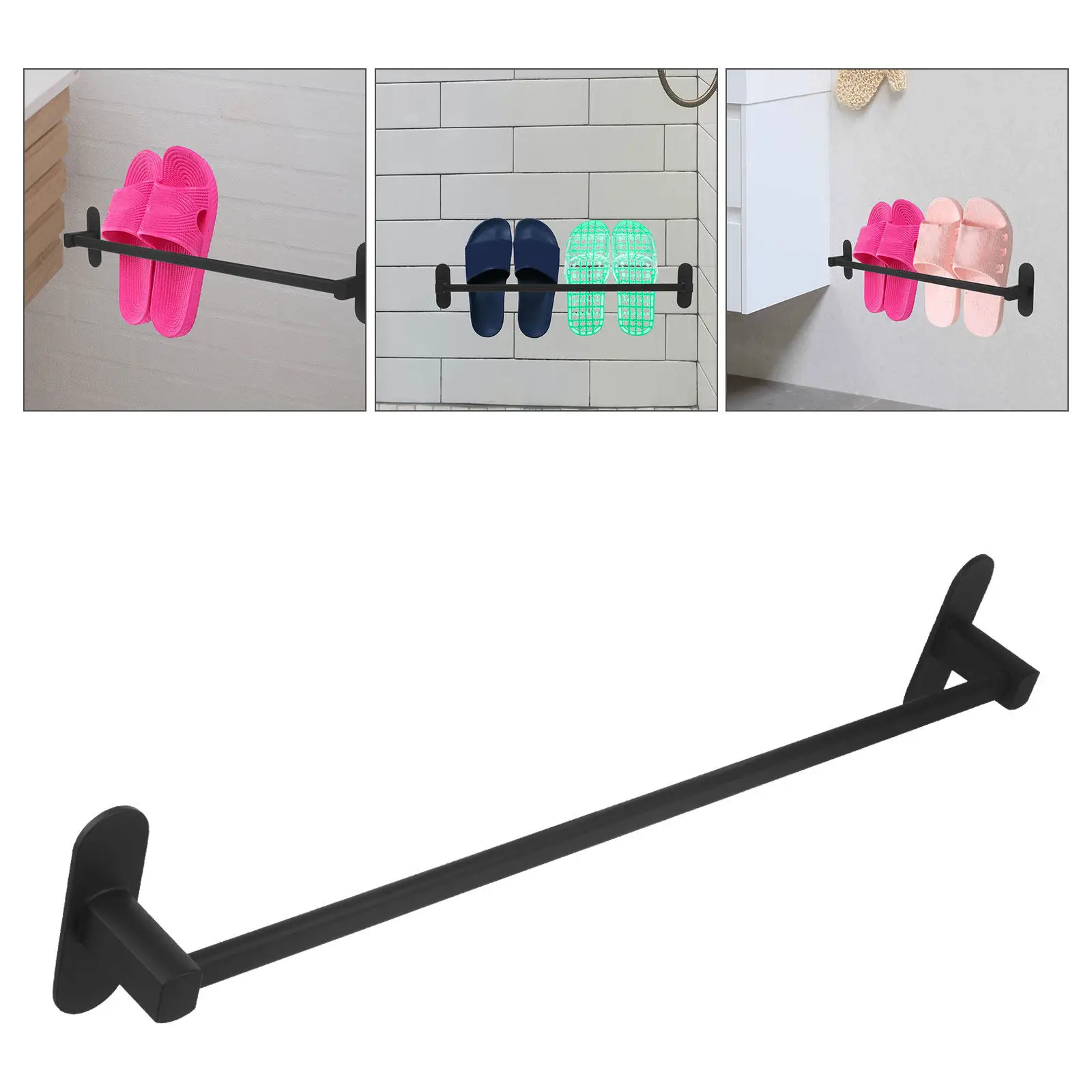 

Wall Mounted Bathroom Slipper Rack Space Aluminum No Punching Shoe Organizer Slippers Storage Holder Drying Rack