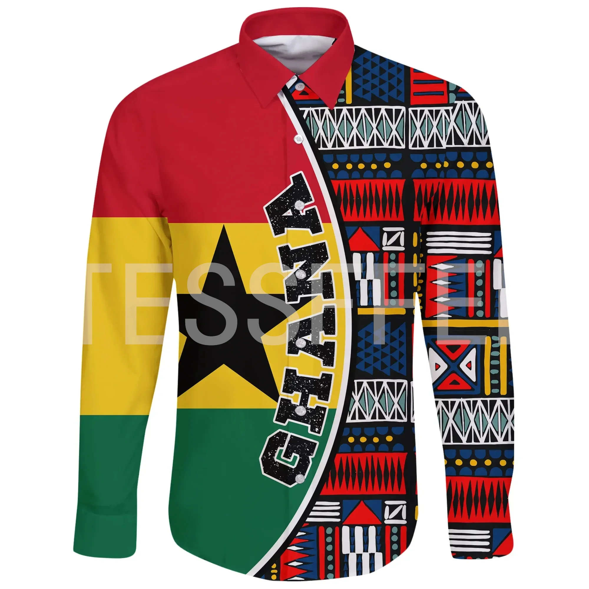 

Black History Africa Country Flag Jamaica Ghana Retro Vintage Casual Harajuku Button Collar Shirts 3DPrint Summer Long Sleeves t