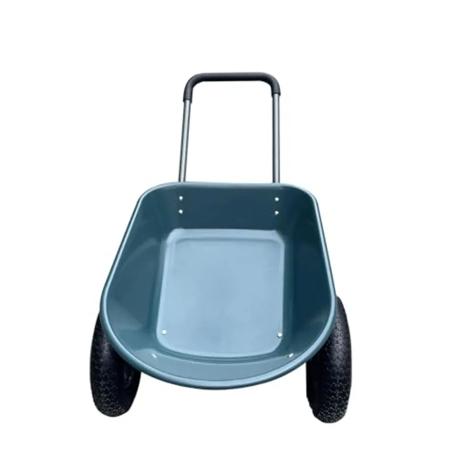 Heavy Duty 2-Wheel Wheelbarrow for Landscaping, Rust-Resistant Poly Tray, Military Green, 600 LBS Capacity with Quick Release D