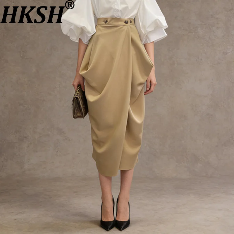 HKSH Women Skirt Pleated Solid Color High Waisted Slimming Versatile Elegant Fashion Trend Skirts New Spring Summer 2026 HK21448