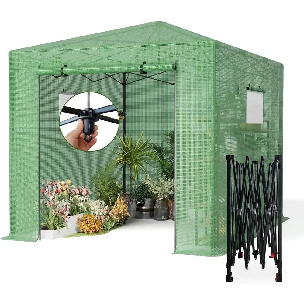 Portable Walk-In Greenhouse, 8x12 T-Shaped, Roll-Up Door, Easy Setup for Garden and Backyard Use