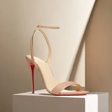 New slim heel nude sexy one-piece high-heeled sandals with feminine temperament, French women's comfortable high-heeled shoes