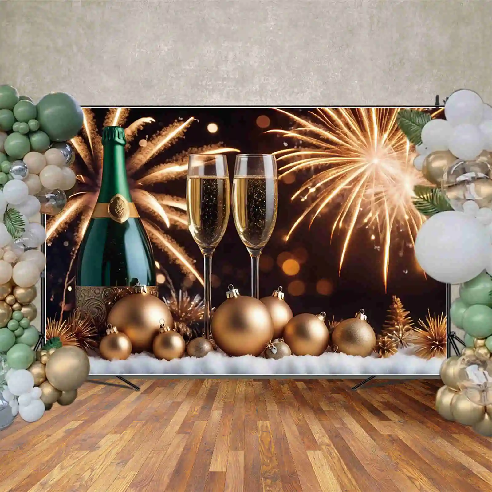 MOON.QG 2025 New Year Backdrop Photography Party Banner Decoration Fireworks Photocall Background Child Photo Studio Photocall