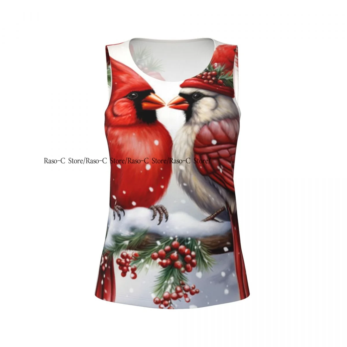 المرأة سترة مثيرة طيور الكاردينال يجلسون على فرع في الشتاء الغابات بلا أكمام الجولة الرقبة تانك القمم أنثى عادية الأساسية بروتيل