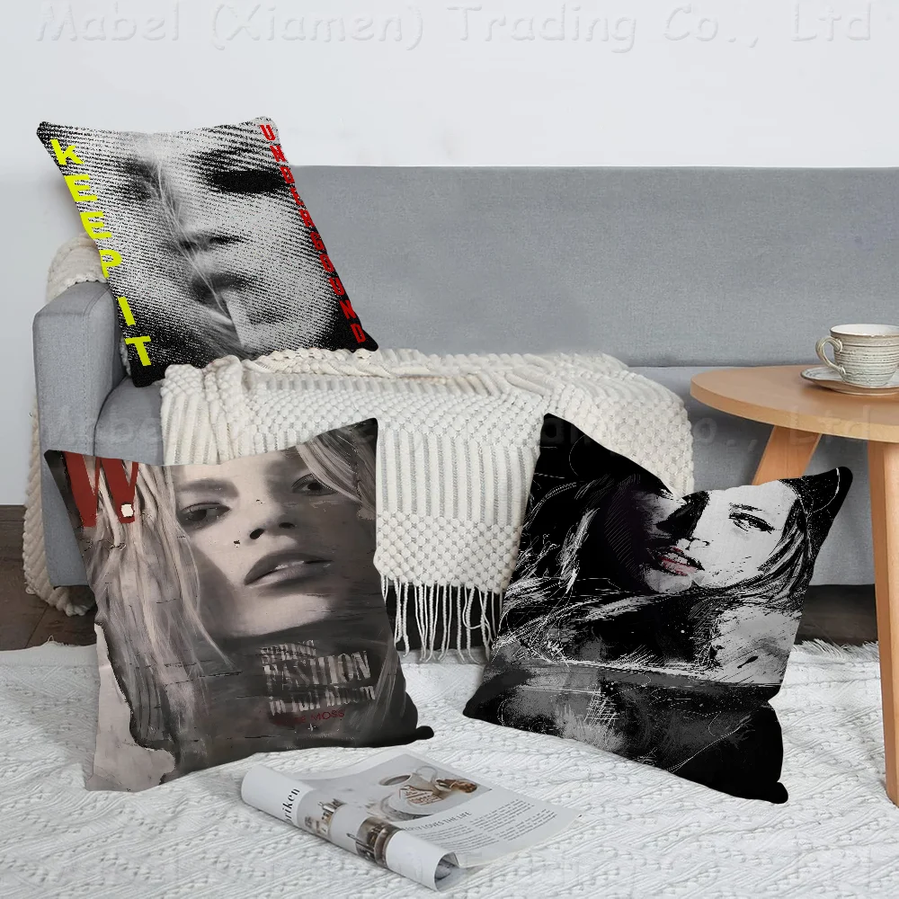 Kate Moss Models Maple Design Cushion Cover Happy Autumn Harvest Decor Holiday Decorati Pillow Cover