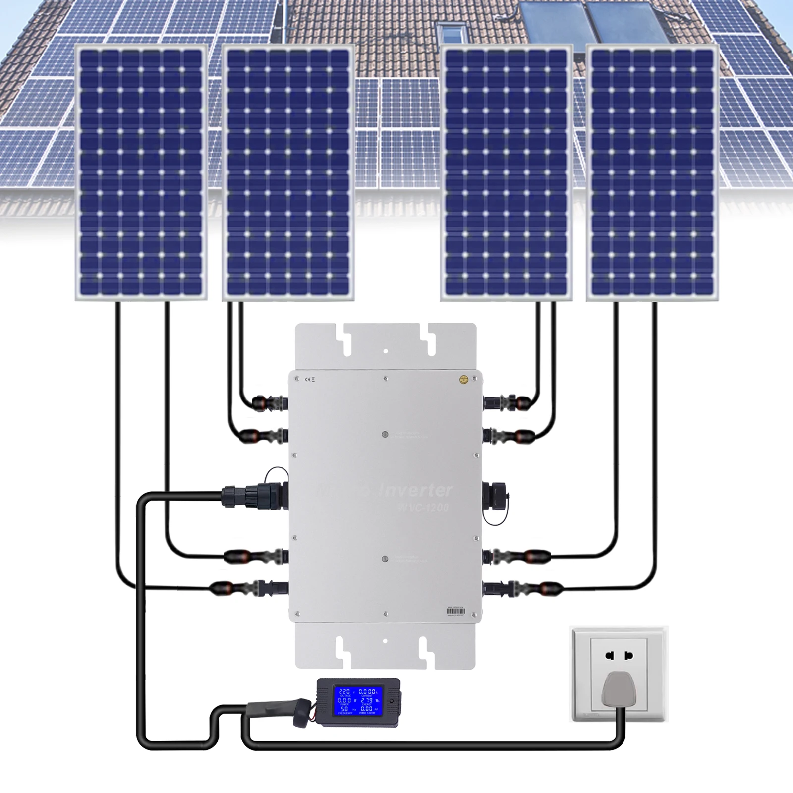 1200W Solar Grid Tie Inverter Waterproof IP65 Pure Sine Wave Inverter Aluminium Alloy 110V US Standard for Solar Panels