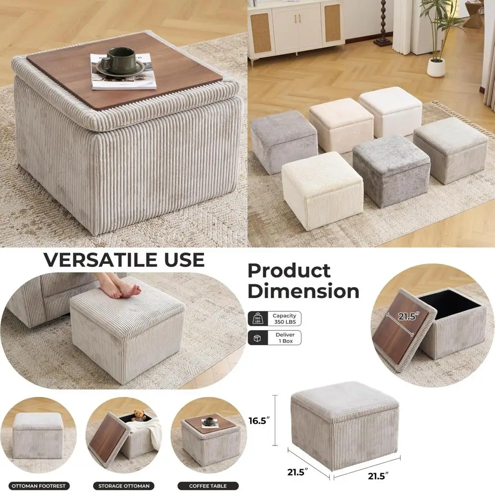 

Multi-Functional Storage Ottoman with Removable Lid, Chenille Footstool for Chairs, Versatile Cube Storage Furniture