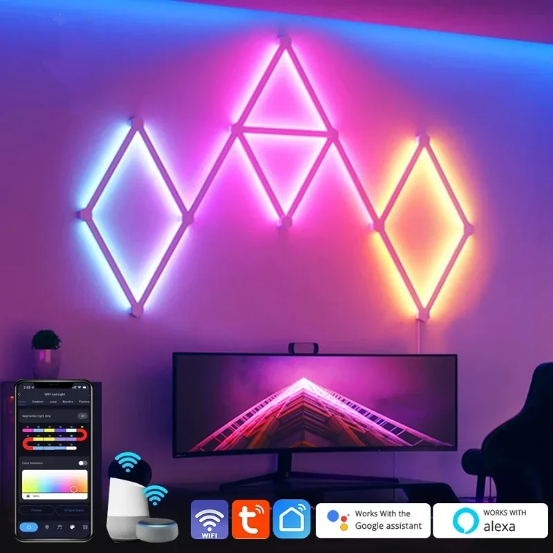 Smart WIFI LED Wall Lamp RGBIC Light Bar DIY Atmosphere Night Light APP Music Rhythm TV Backlight Bedroom Game Room Decoration