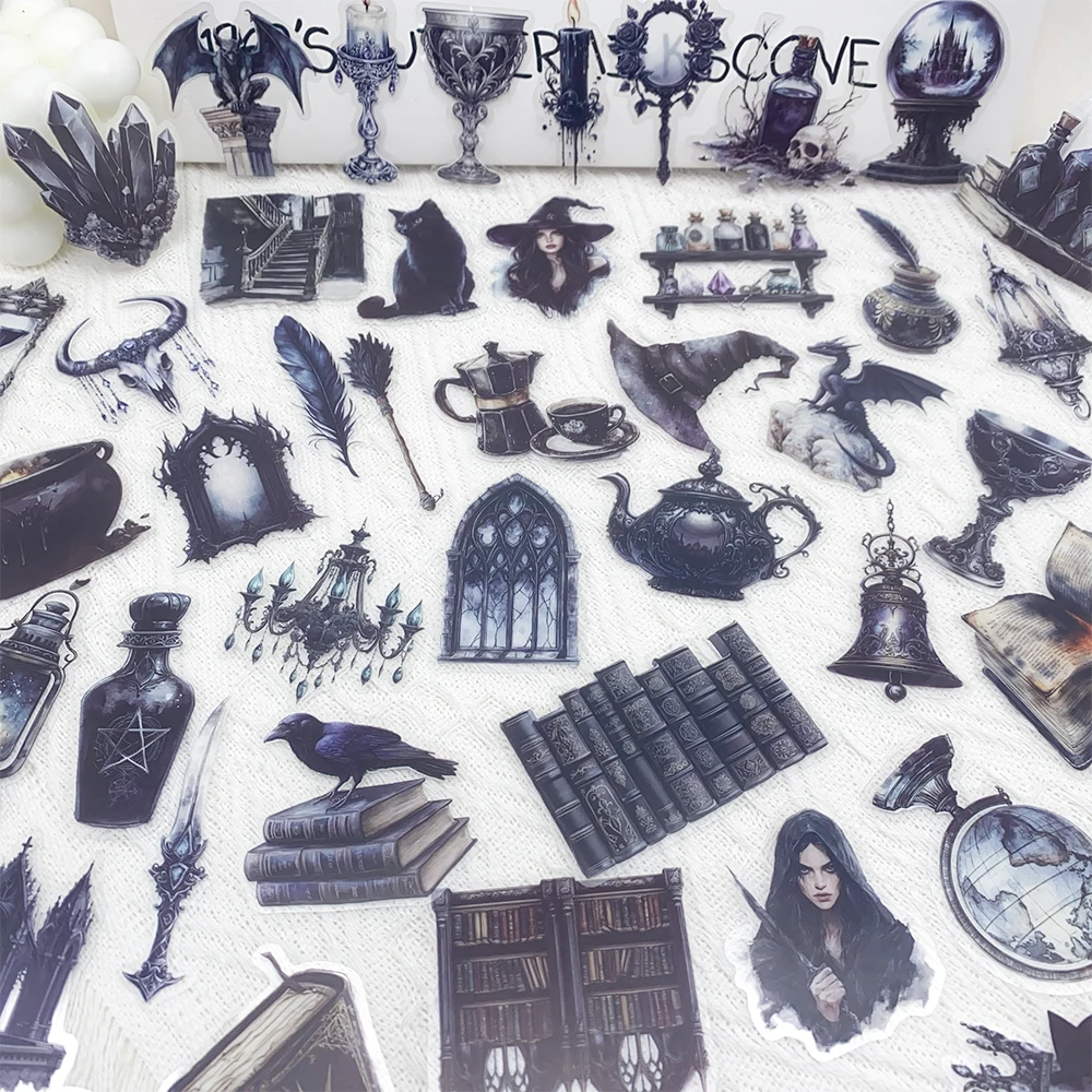 

50pcs Retro Magic PET Stickers Decals For Phone Laptop Skateboard Suitcase Helmet DIY Transparent Aesthetic Stickers Kids Gifts