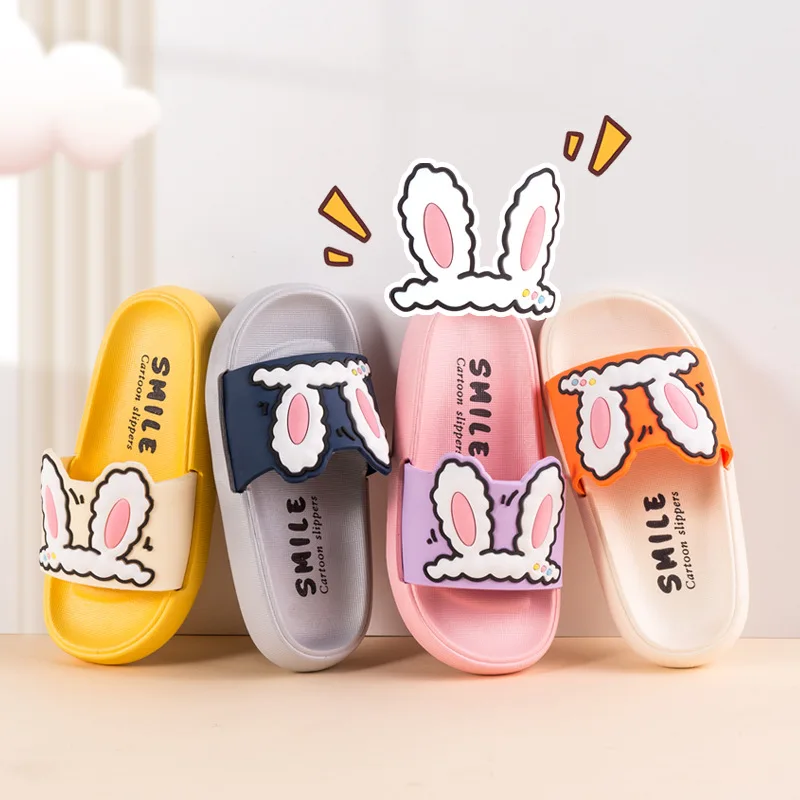 Rabbit Ear Slippers Children Summer Indoor Cute Bathroom Bath Shoes Colorful Household Thick Soles Wear Sandals Outside