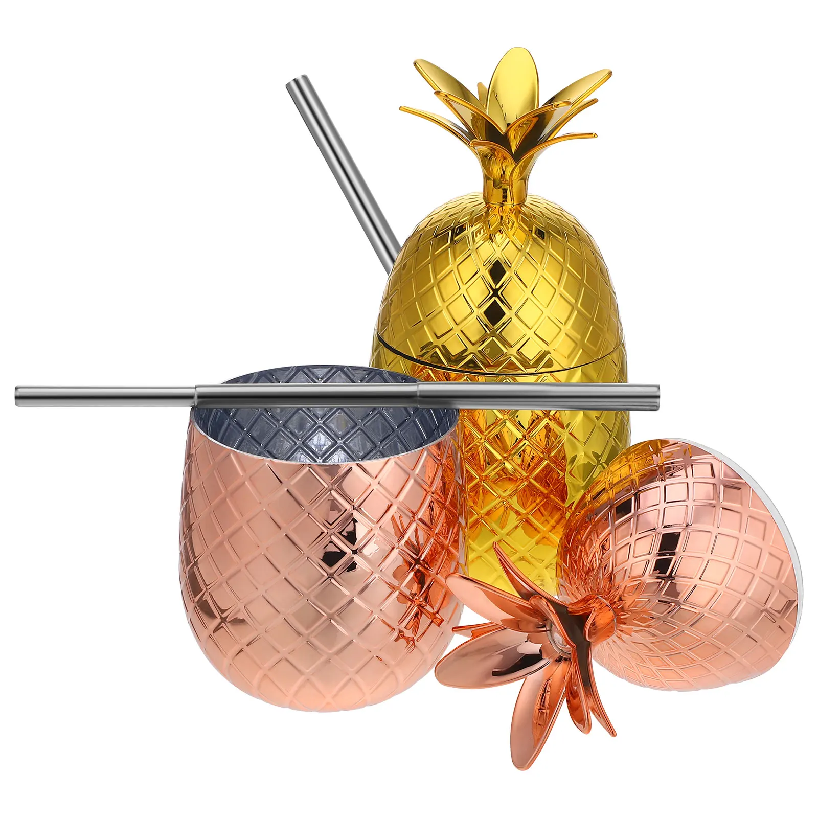 

2pcs Pineapple Shaped 450ml Stainless Steel Cocktail Cups Party Fruit Beverage Bar Juice Drink Cup Reusable Fun