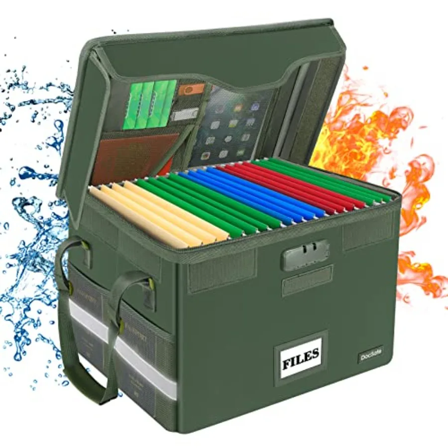 

Огнестойкий ящик для документов с замком, органайзер для хранения файлов с сетчатыми карманами и крышкой, складной портативный ящик для файлов, сейф для дома и офиса.