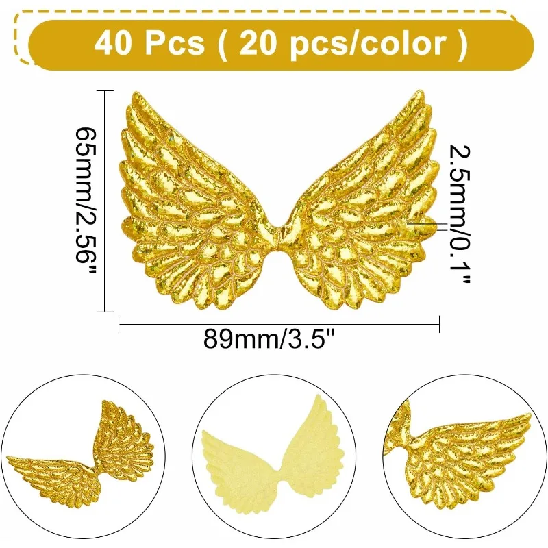 40 Pcs Glitter Craft Angel Wings 2 Colors Fabric Wing Patches Embossed Wing Patches for DIY Craft Clothing Ornament Supplies