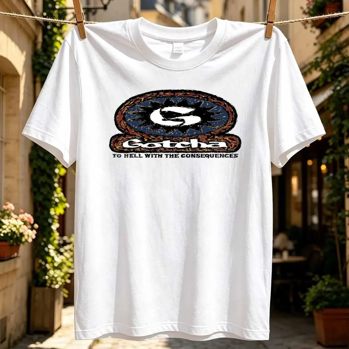 washed T Shirt Vintage 90s Gotcha To Hell With The Consequences Yellow long or short sleeves vintage Washed graphic streetwear