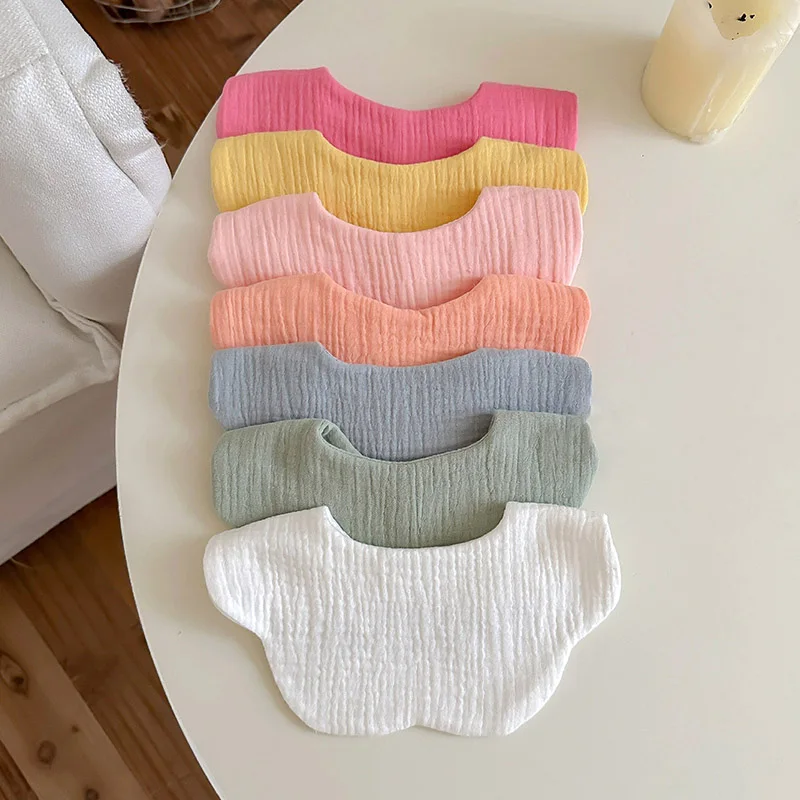 

Korean Solid Color Baby Bibs Soft Cotton Newborn Boy Girl Feeding Burp Cloths Petal Shaped Infant Saliva Towel 0-1 Years