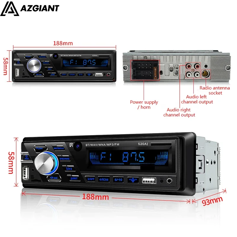 12V/24V 1Din ISO Car Truck BUS Radio Auto Audio Stereo FM SD AUX USB Interface In-Dash MP3 Player Receiver Device